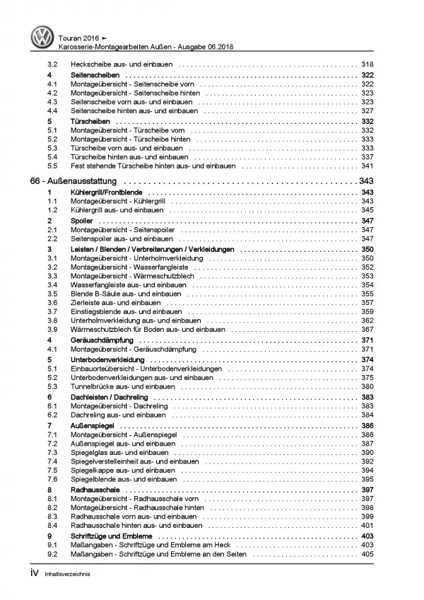 VW Touran Typ 5T ab 2015 Karosserie Montagearbeiten Außen Reparaturanleitung PDF