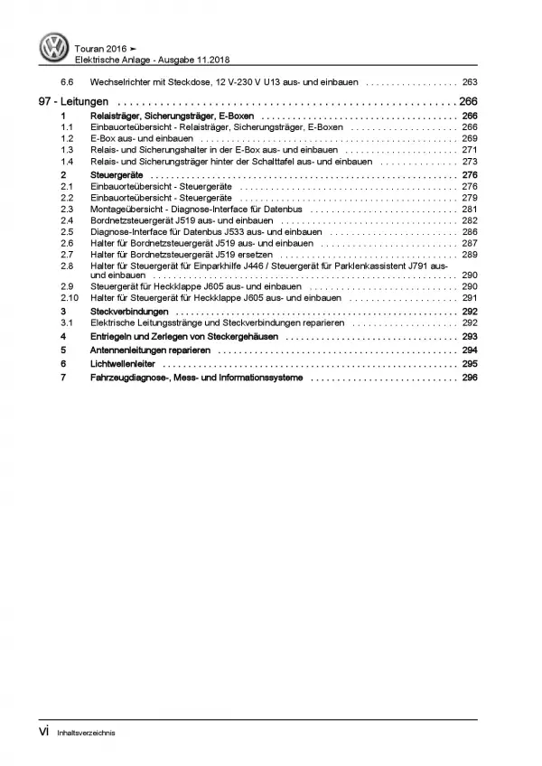 VW Touran 5T ab 2015 Elektrische Anlage Elektrik Systeme Reparaturanleitung PDF
