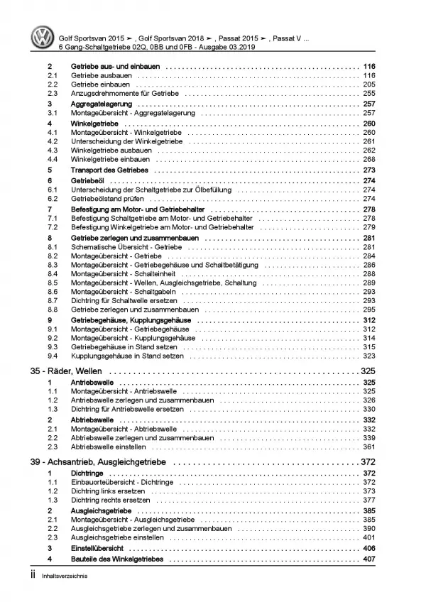 VW Touran 5T ab 2015 6 Gang Schaltgetriebe 02Q 0BB 0FB Reparaturanleitung PDF