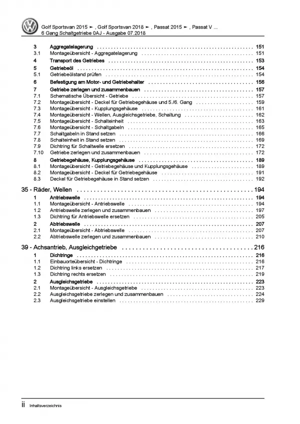 VW Touran 5T ab 2015 6 Gang Schaltgetriebe 0AJ Kupplung Reparaturanleitung PDF