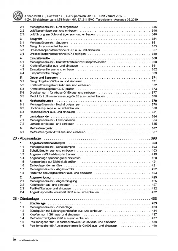 VW Touran 5T ab 2015 4-Zyl. 1,5l Benzinmotor 130-150 PS Reparaturanleitung PDF