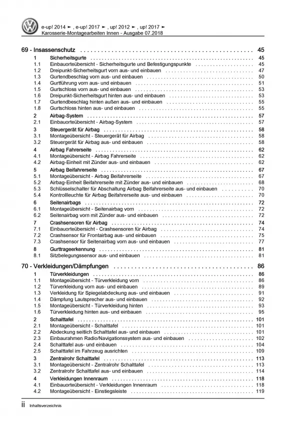 VW e-Up! BL2 ab 2016 Karosserie Montagearbeiten Innen Reparaturanleitung PDF