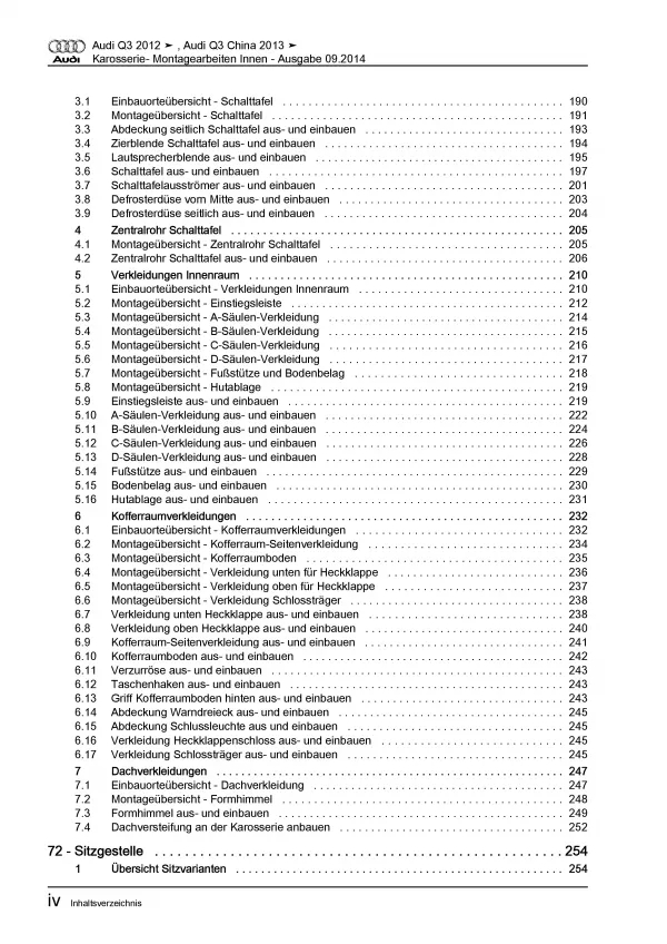 Audi Q3 Typ 8U 2011-2018 Karosserie Montagearbeiten Innen Reparaturanleitung PDF