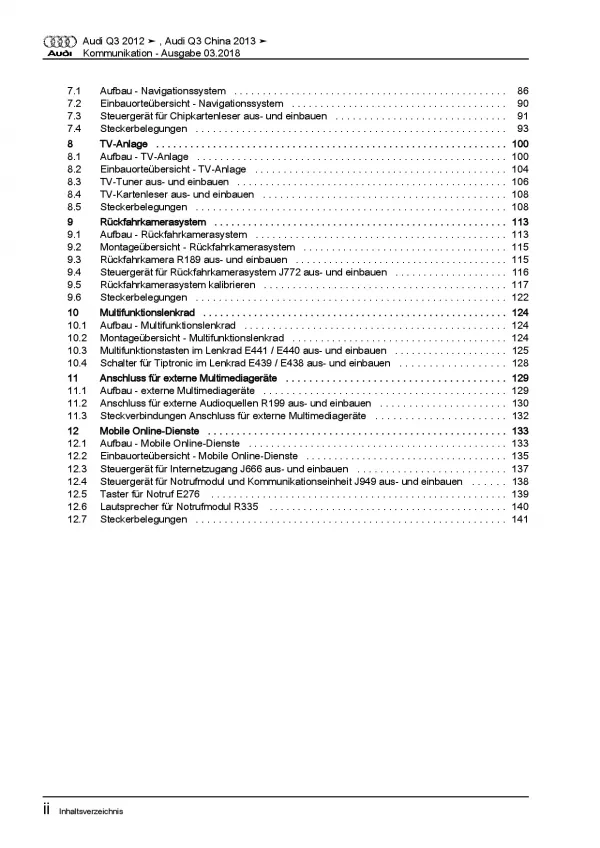 Audi Q3 Typ 8U 2011-2018 Radio Navigation Kommunikation Reparaturanleitung PDF