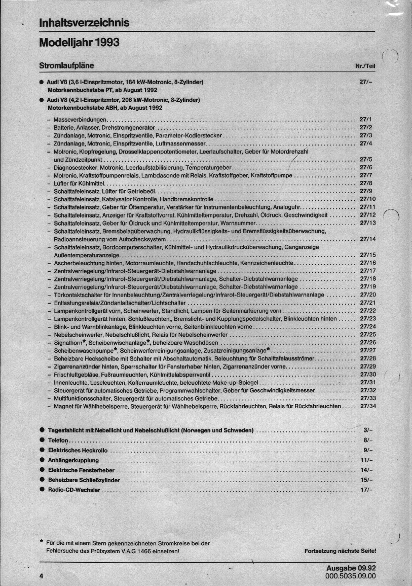 Audi V8 Typ 4C 1991-1994 Schaltplan Stromlaufplan Verkabelung Elektrik Pläne PDF