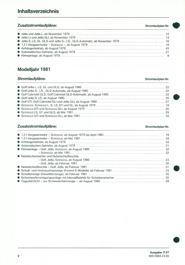 VW Jetta 1 16 1979-1982 Schaltplan Stromlaufplan Verkabelung Elektrik Pläne PDF