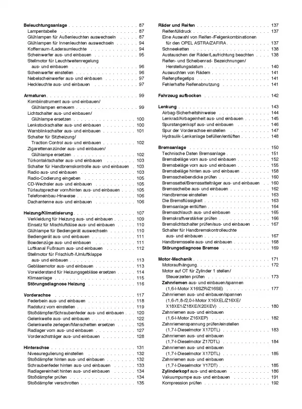 Opel Zafira A 1999-2005 So wird's gemacht Reparaturanleitung E-Book PDF