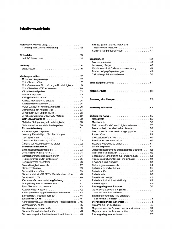 Mercedes C-Klasse T-Modell W203 (00-07) So wirds gemacht Reparaturanleitung PDF
