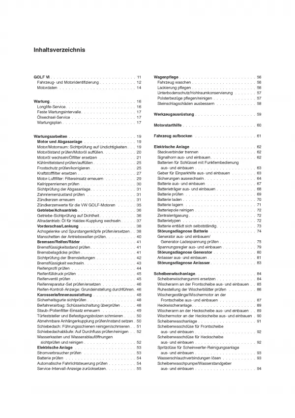 VW Golf VI Typ 1K 2008-2012 So wird's gemacht Reparaturanleitung E-Book PDF