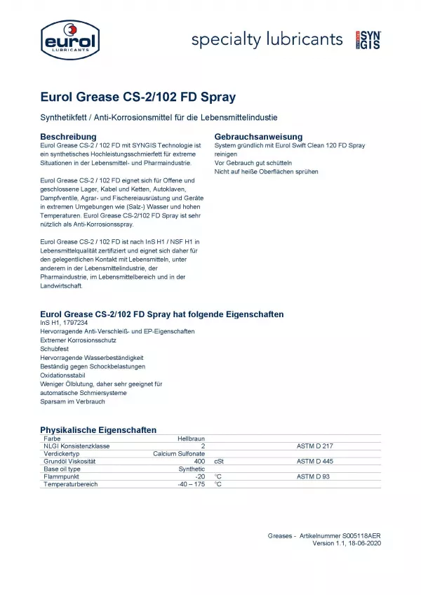 EUROL GREASE CS-2/102FD - Produktinformationen