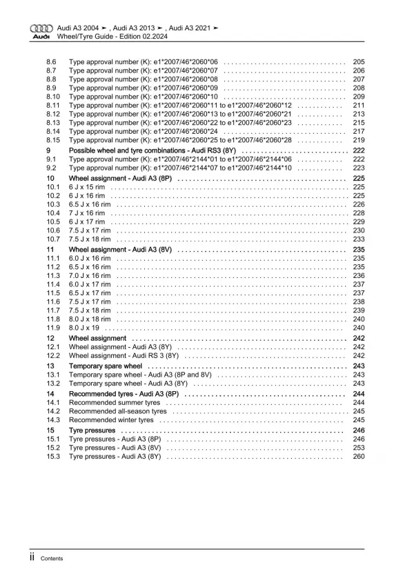Audi A3 type 8P 2003-2012 wheels and tyres repair workshop manual eBook pdf