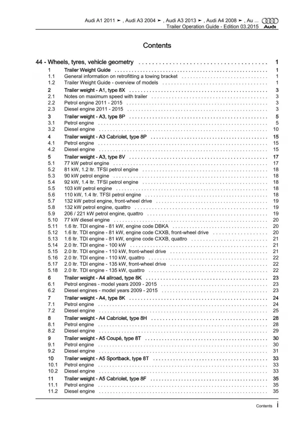 Audi A3 type 8P 2003-2012 guide for using trailers repair workshop manual eBook