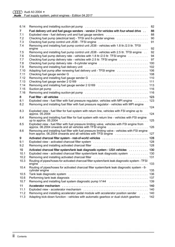 Audi A3 type 8P 2003-2012 fuel supply system petrol engines repair manual eBook