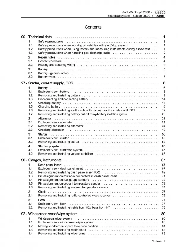 Audi A5 type 8T 2007-2016 electrical system repair workshop manual eBook pdf