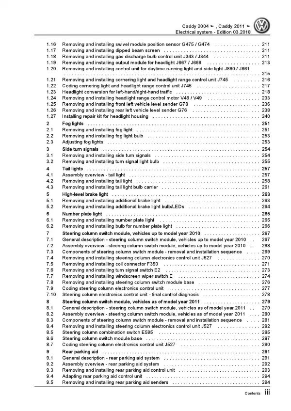 VW Caddy type 2C 2010-2015 electrical system repair workshop manual pdf ebook