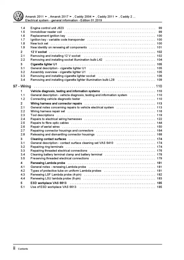 VW Caddy 2C 2010-2015 electrical system general information repair manual pdf