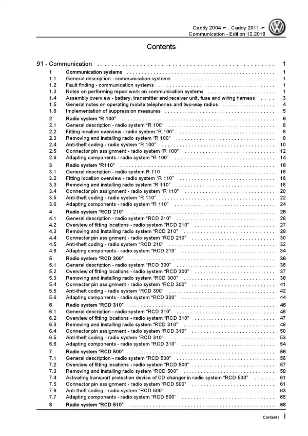 VW Caddy 2C 2010-2015 communication radio navigation repair workshop manual pdf