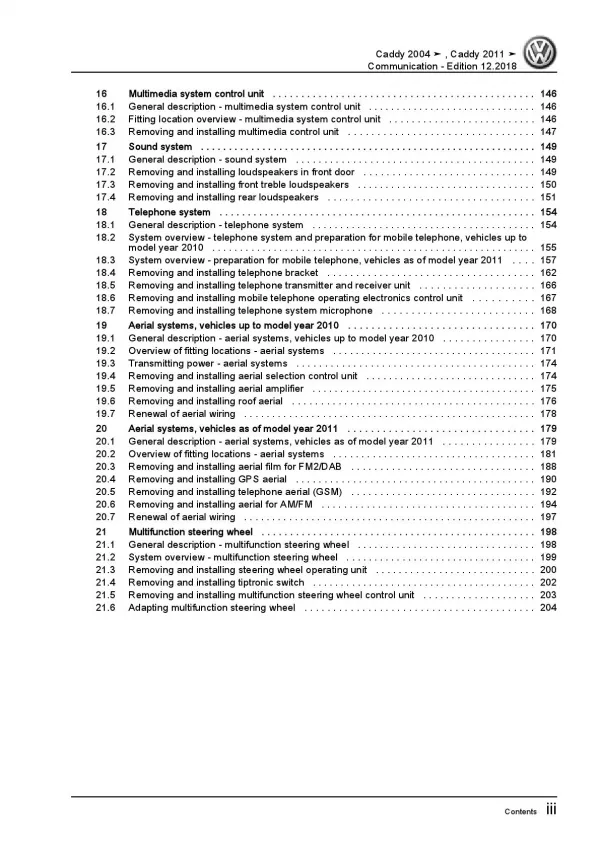 VW Caddy 2C 2010-2015 communication radio navigation repair workshop manual pdf