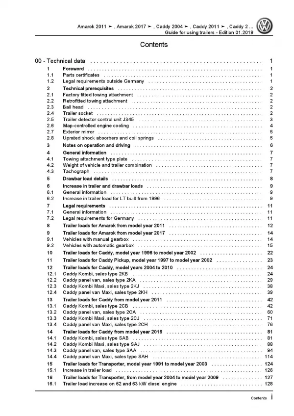VW Caddy type 2C 2010-2015 guide for using trailers repair workshop manual pdf