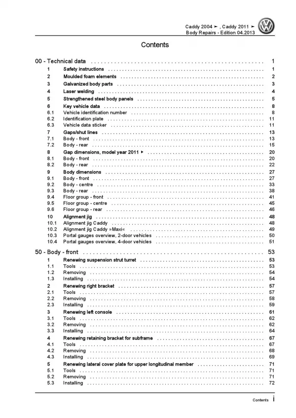 VW Caddy type 2C 2010-2015 body repairs workshop repair manual pdf ebook