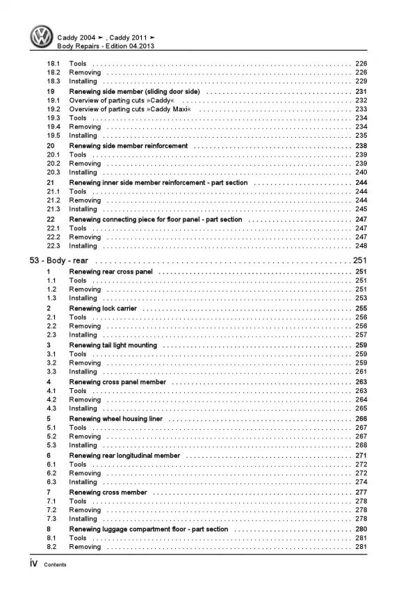 VW Caddy type 2C 2010-2015 body repairs workshop repair manual pdf ebook