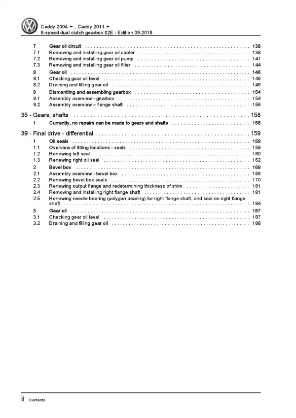 VW Caddy 2C 2010-2015 6 speed dual clutch gearbox 02E repair workshop manual pdf