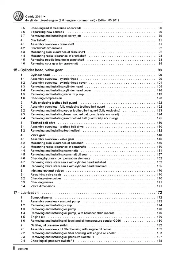 VW Caddy type 2C 2010-2015 4-cyl. diesel engines 2.0l repair workshop manual pdf