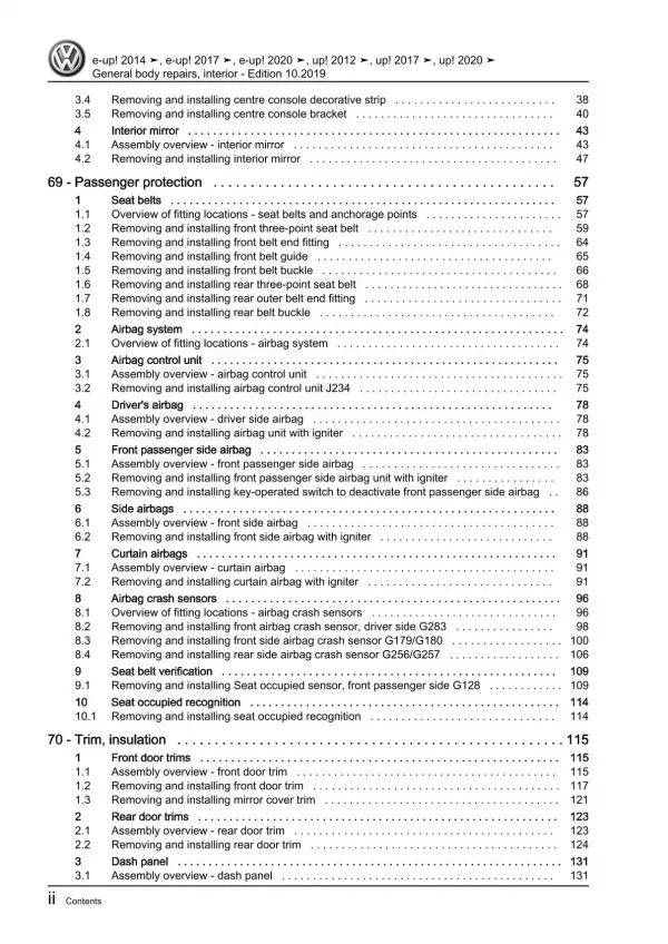 VW eUp! BL1 2013-2016 general body repairs interior repair workshop manual pdf