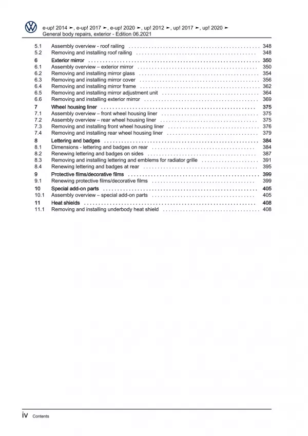 VW eUp! BL1 2013-2016 general body repairs exterior repair workshop manual pdf