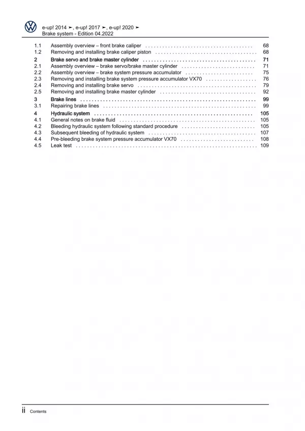 VW eUp! type BL2 from 2016 brake systems repair workshop manual pdf ebook