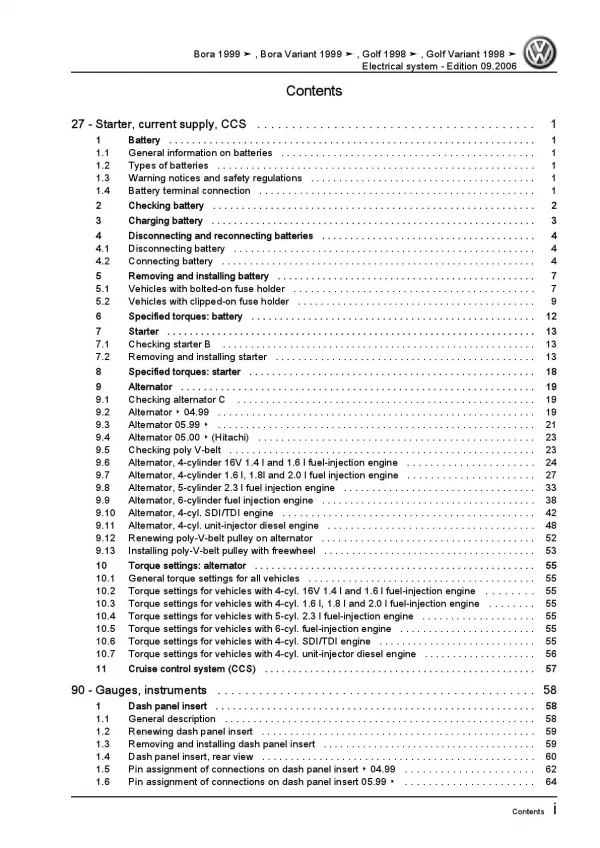 VW Golf 4 type 1J 1997-2006 electrical system repair workshop manual pdf ebook