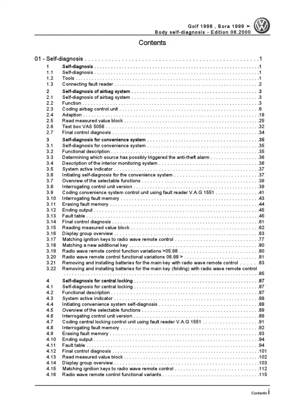 VW Golf 4 type 1J 1997-2006 self-diagnosis for body repairs workshop manual pdf