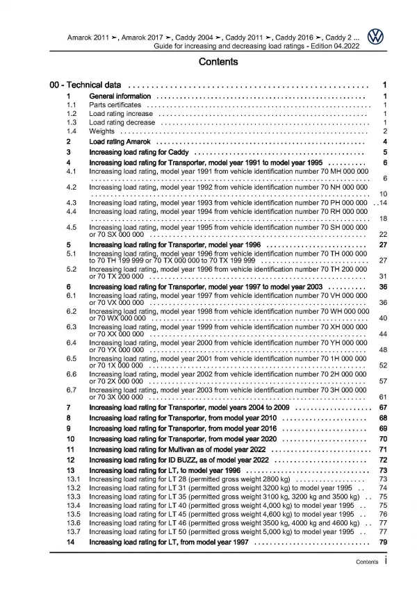 VW LT type 2D 1996-2006 guide for increasing decreasing load ratings manual pdf
