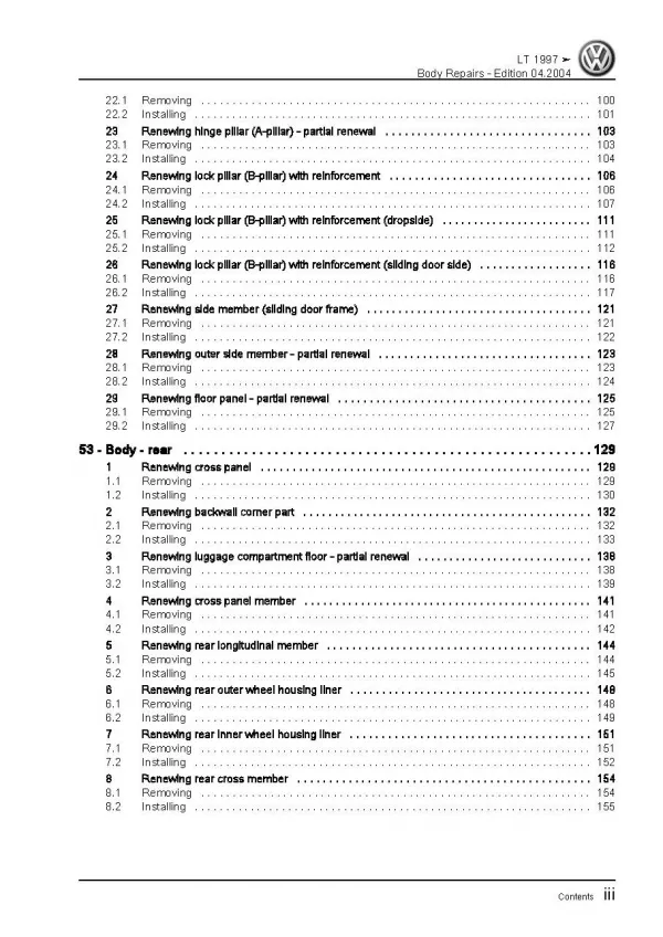 VW LT type 2D 1996-2006 body repairs workshop repair manual pdf ebook