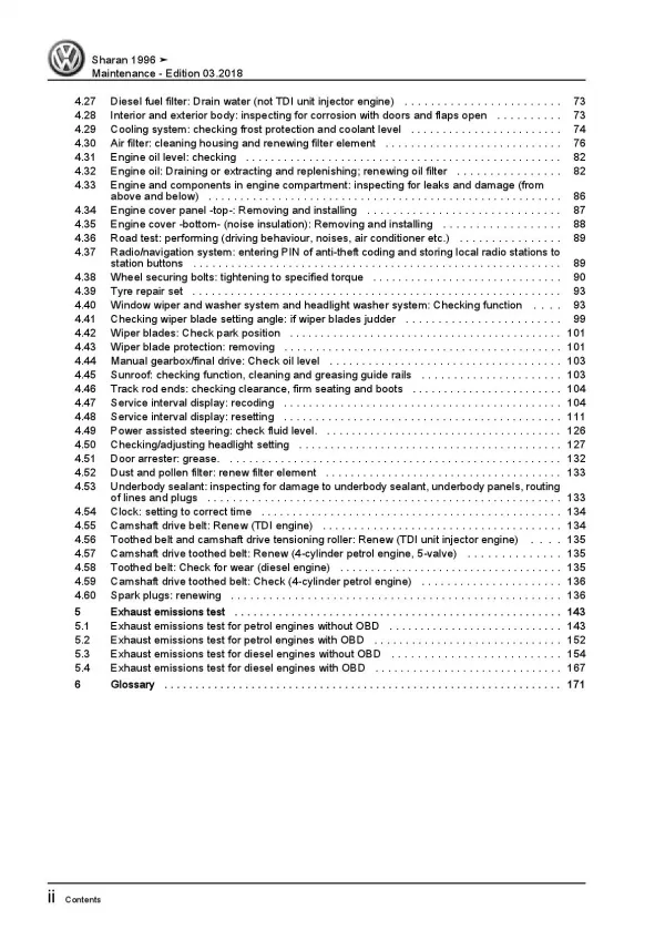 VW Sharan type 7M 1995-2010 maintenance repair workshop manual pdf file ebook