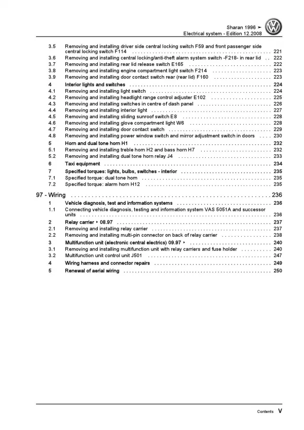 VW Sharan type 7M 1995-2010 electrical system repair workshop manual pdf ebook