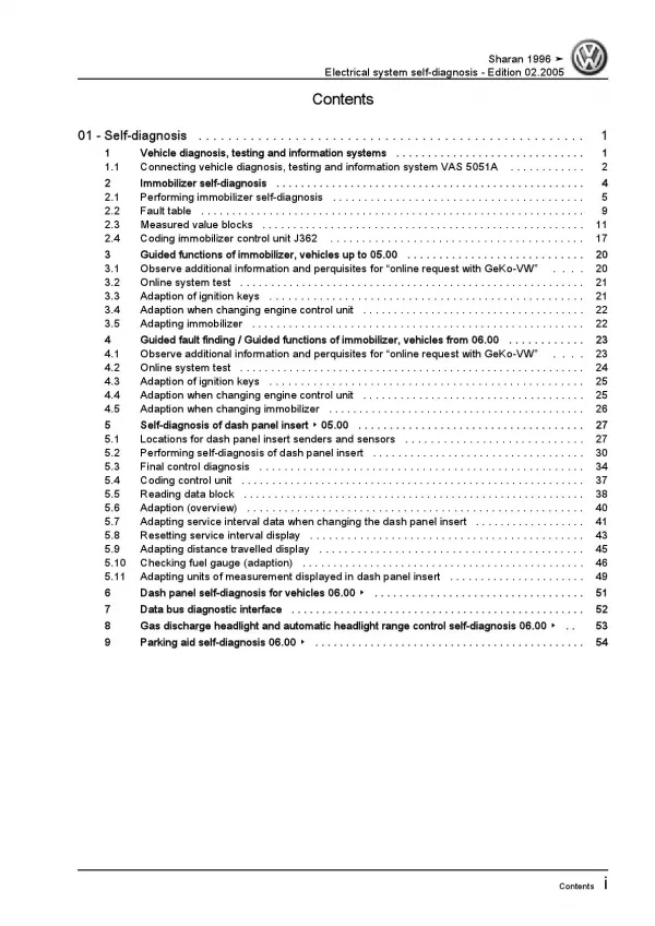 VW Sharan 7M (95-10) electrical system self-diagnosis repair workshop manual pdf