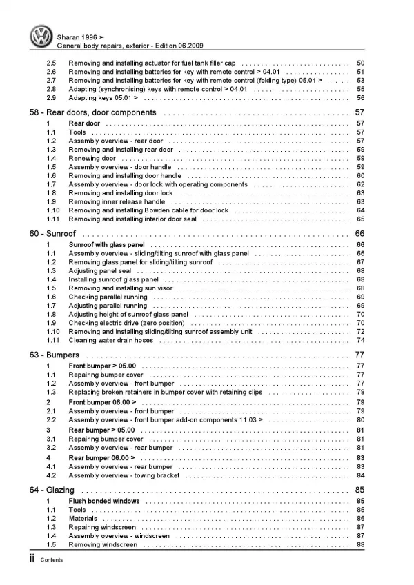 VW Sharan 7M 1995-2010 general body repairs exterior repair workshop manual pdf