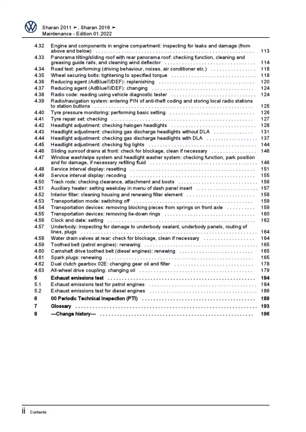 VW Sharan type 7N 2010-2022 maintenance repair workshop manual pdf file ebook
