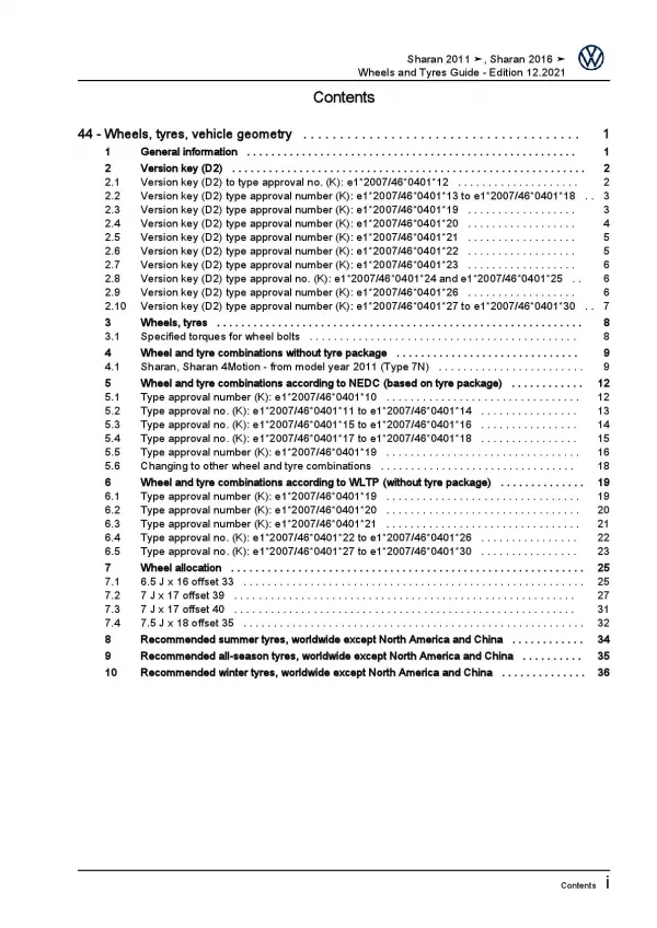 VW Sharan type 7N 2010-2022 wheels and tyres repair workshop manual pdf ebook
