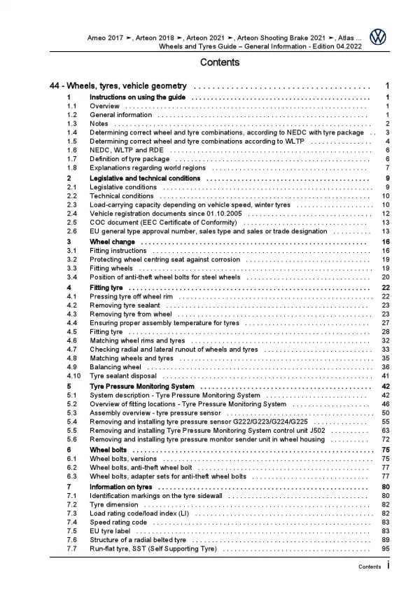 VW Sharan type 7N 2010-2022 wheels tyres general info repair workshop manual pdf