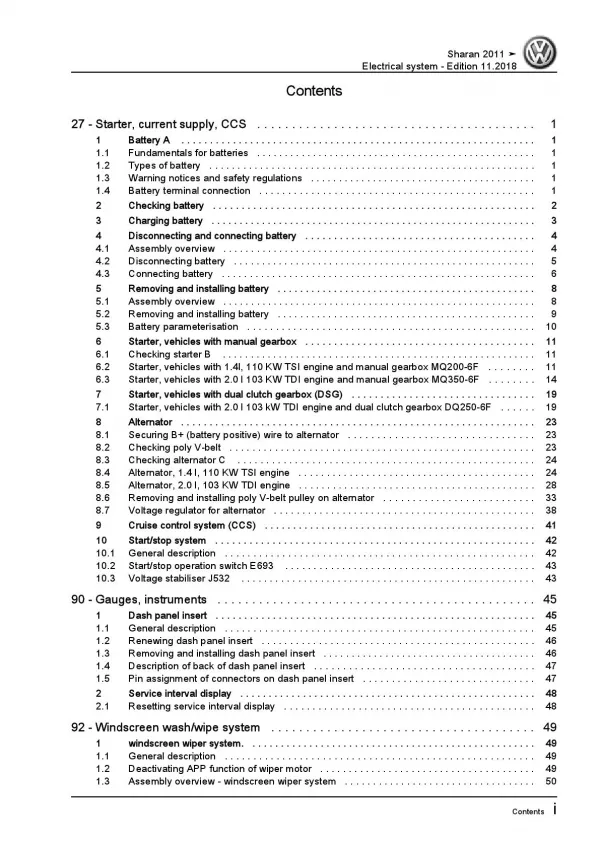 VW Sharan type 7N 2010-2015 electrical system repair workshop manual pdf ebook