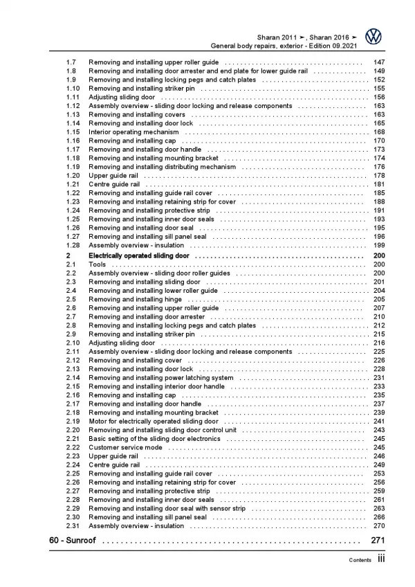 VW Sharan 7N 2010-2022 general body repairs exterior repair workshop manual pdf