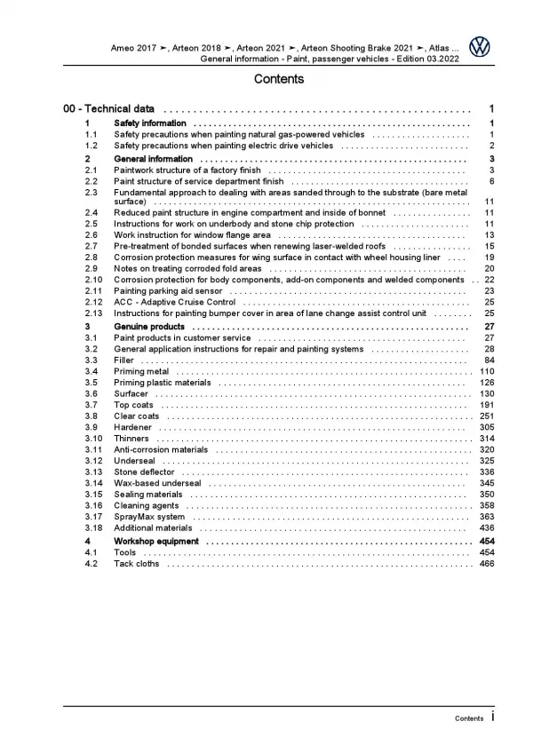 VW Sharan 7N 2010-2022 general info paint passenger vehicles repair manual pdf