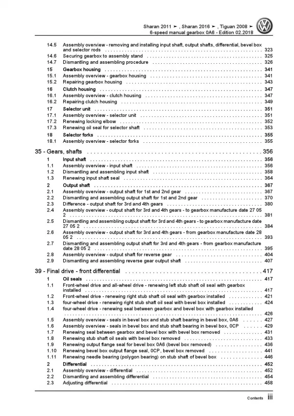 VW Sharan type 7N (10-22) 6 speed manual gearbox 0A6 repair workshop manual pdf