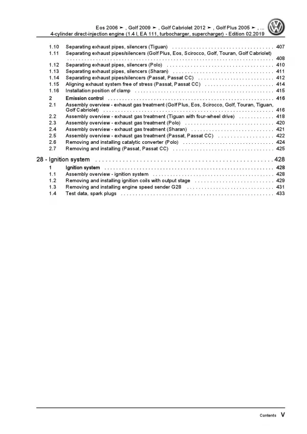 VW Sharan type 7N 2010-2015 4-cyl. petrol engines 140-179 hp repair manual pdf