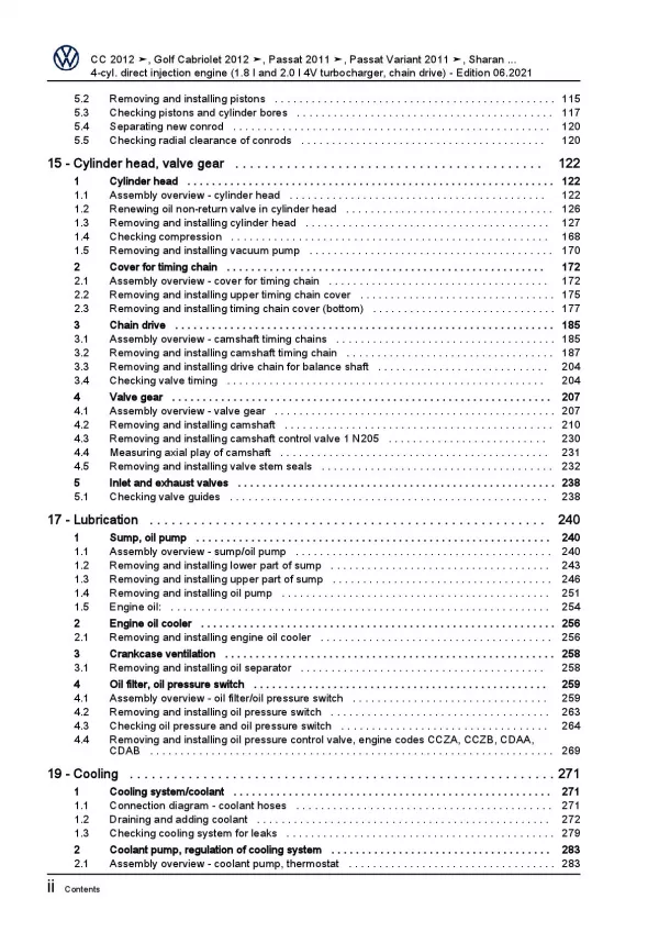 VW Sharan type 7N 2010-2015 4-cyl. petrol engines 152-210 hp repair manual pdf