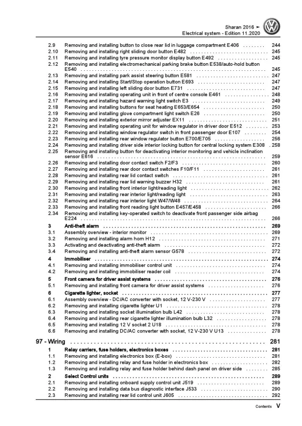 VW Sharan type 7N 2015-2022 electrical system repair workshop manual pdf ebook
