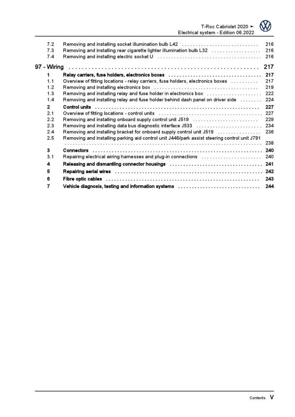 VW T-Roc Cabrio type AC 2019-2021 electrical system repair workshop manual pdf