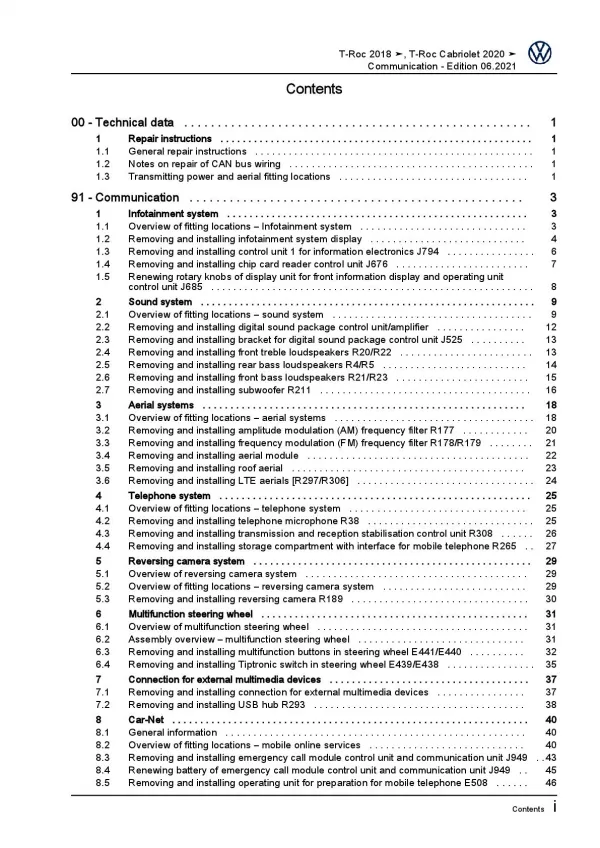 VW T-Roc Cabrio AC 2019-2021 communication radio navigation workshop manual pdf